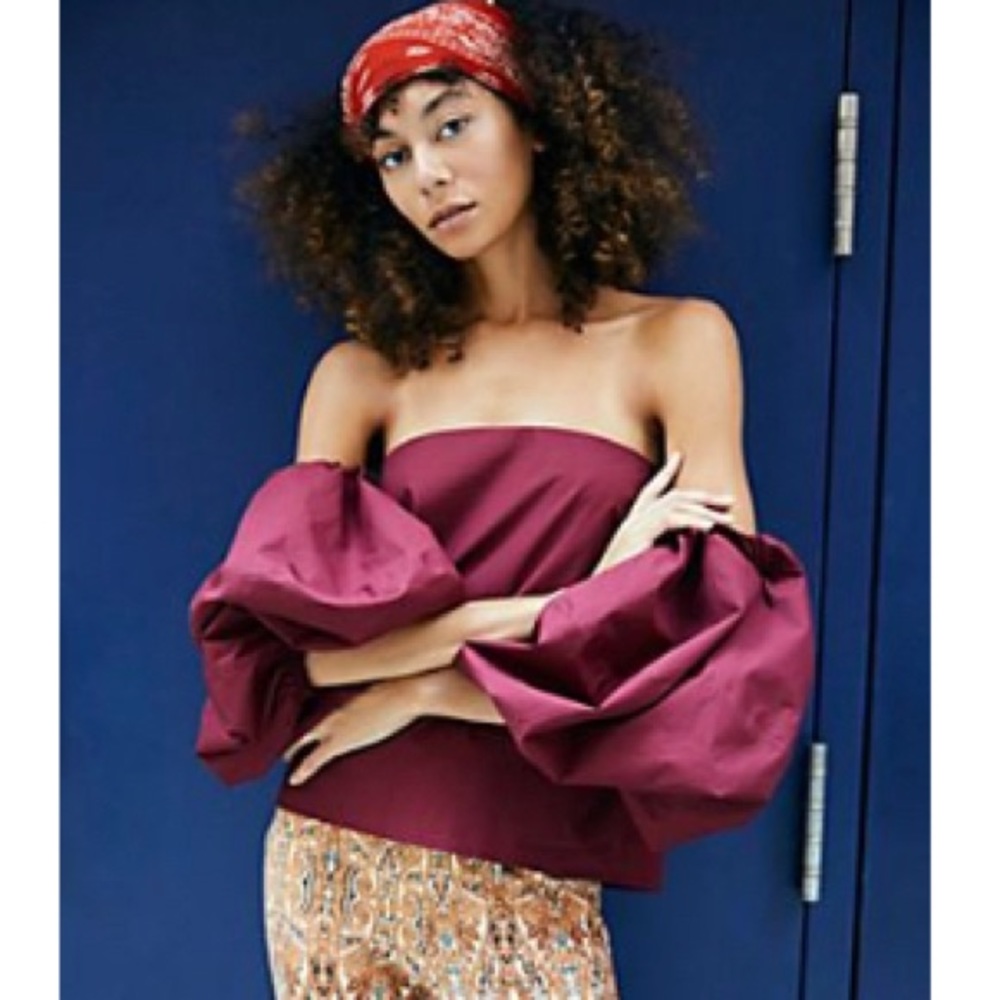 Free People off shoulder balloon sleeve blouse